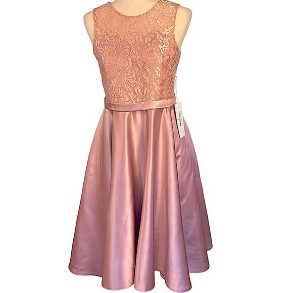 JJs House A-Line Asymmetrical Lace Satin Bridesmaid Dress Dusty Rose J16 NWT - Picture 1 of 11